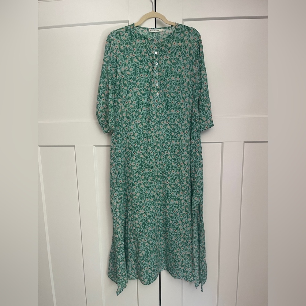 Roller Rabbit Cerro Green Floral Dress Long Sleeve Curtis Maxi